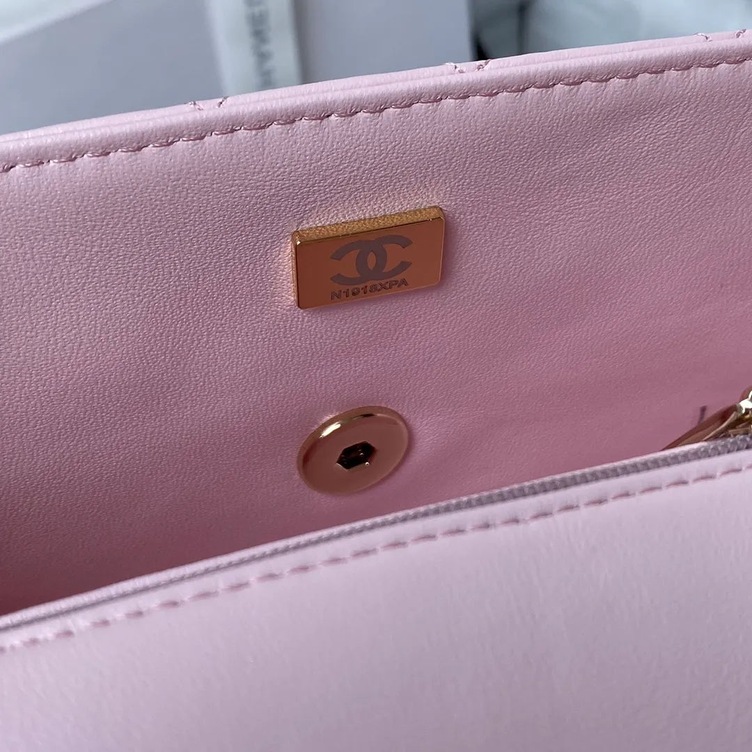 Chanel 21K Mini CF Handle Handbag Light Gold Lambskin AS2431