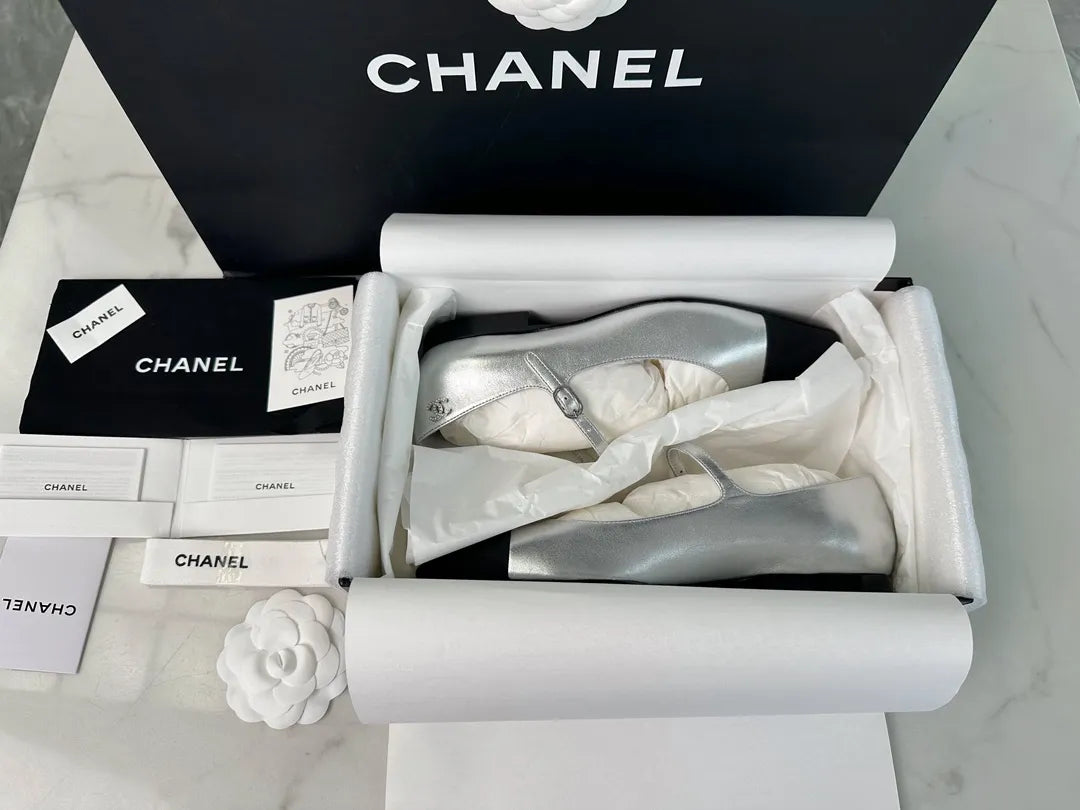 Chanel 241 Silver Flat Mary Jane 543480