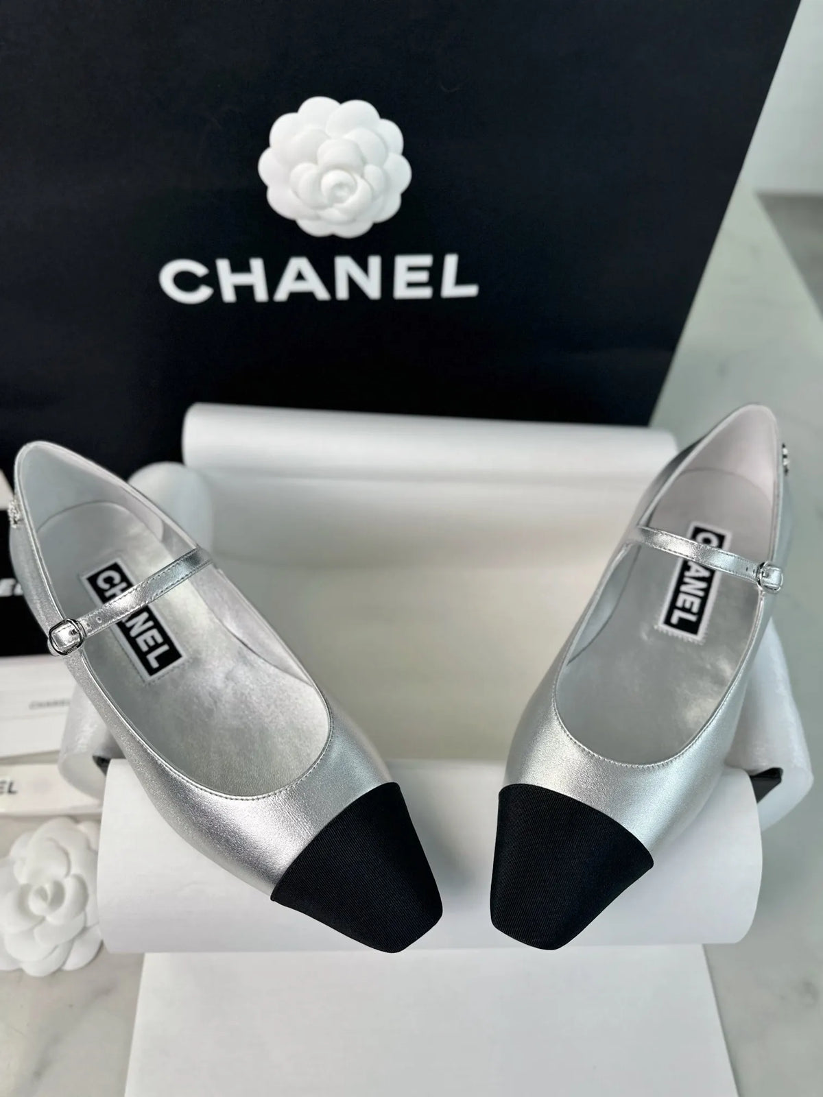 Chanel 241 Silver Flat Mary Jane 543480