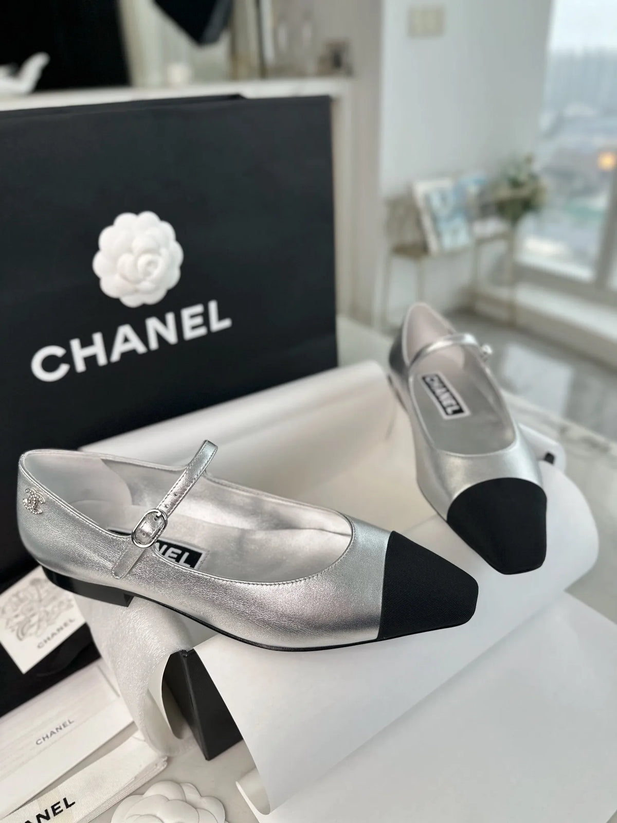Chanel 241 Silver Flat Mary Jane 543480