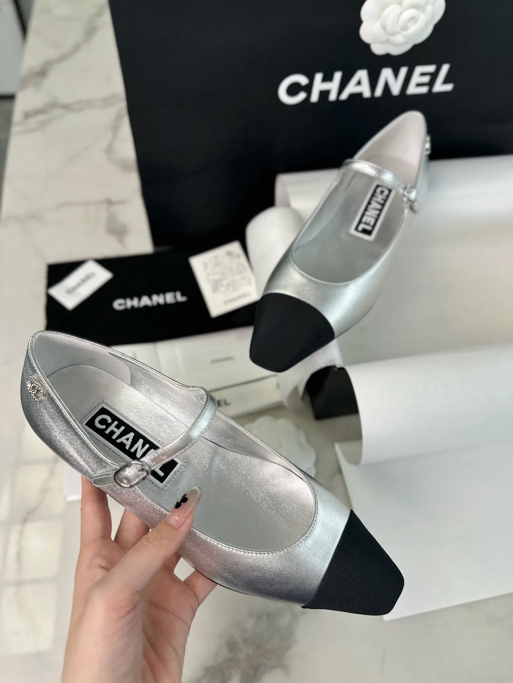 Chanel 241 Silver Flat Mary Jane 543480