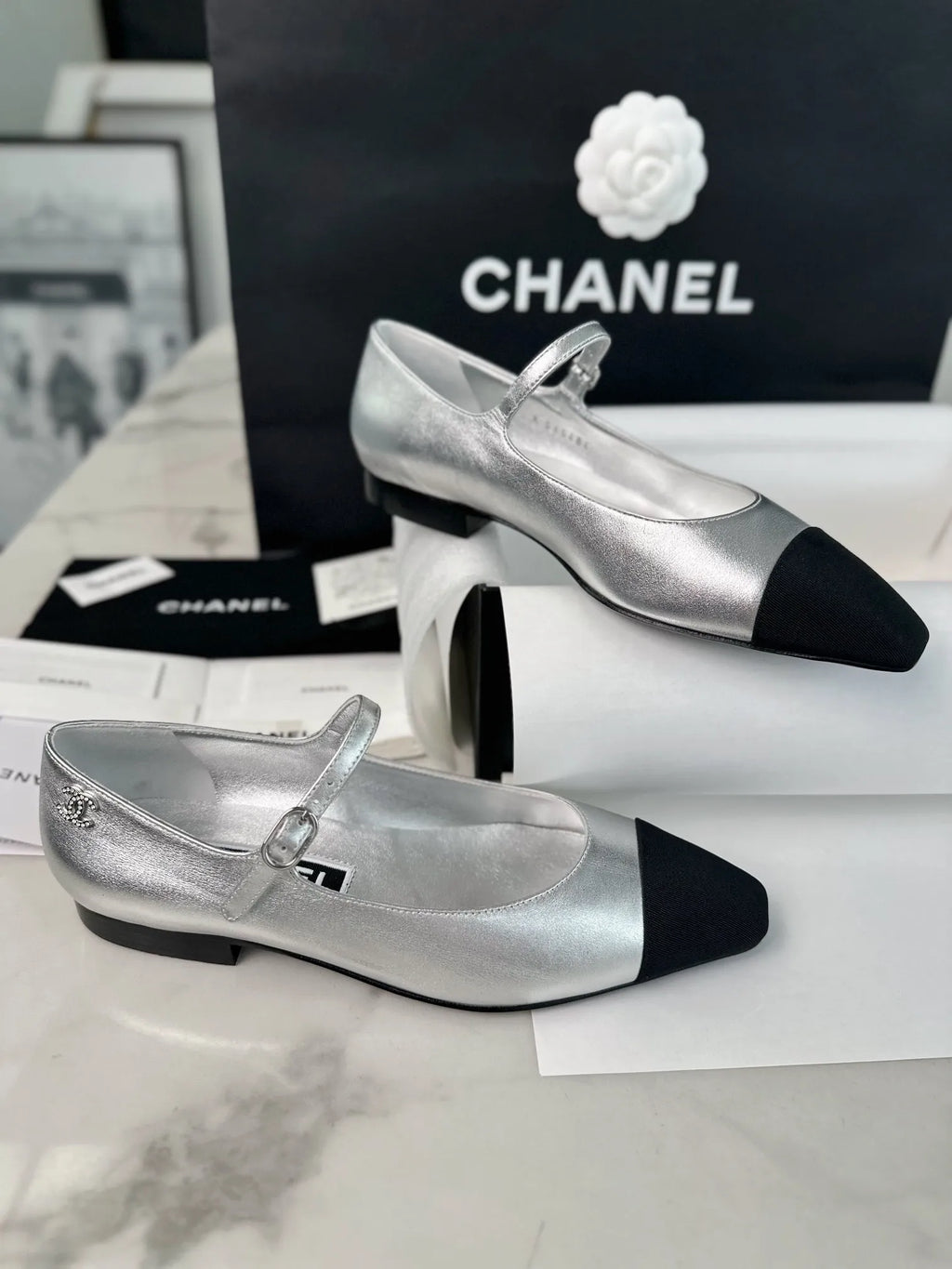 Chanel 241 Silver Flat Mary Jane 543480