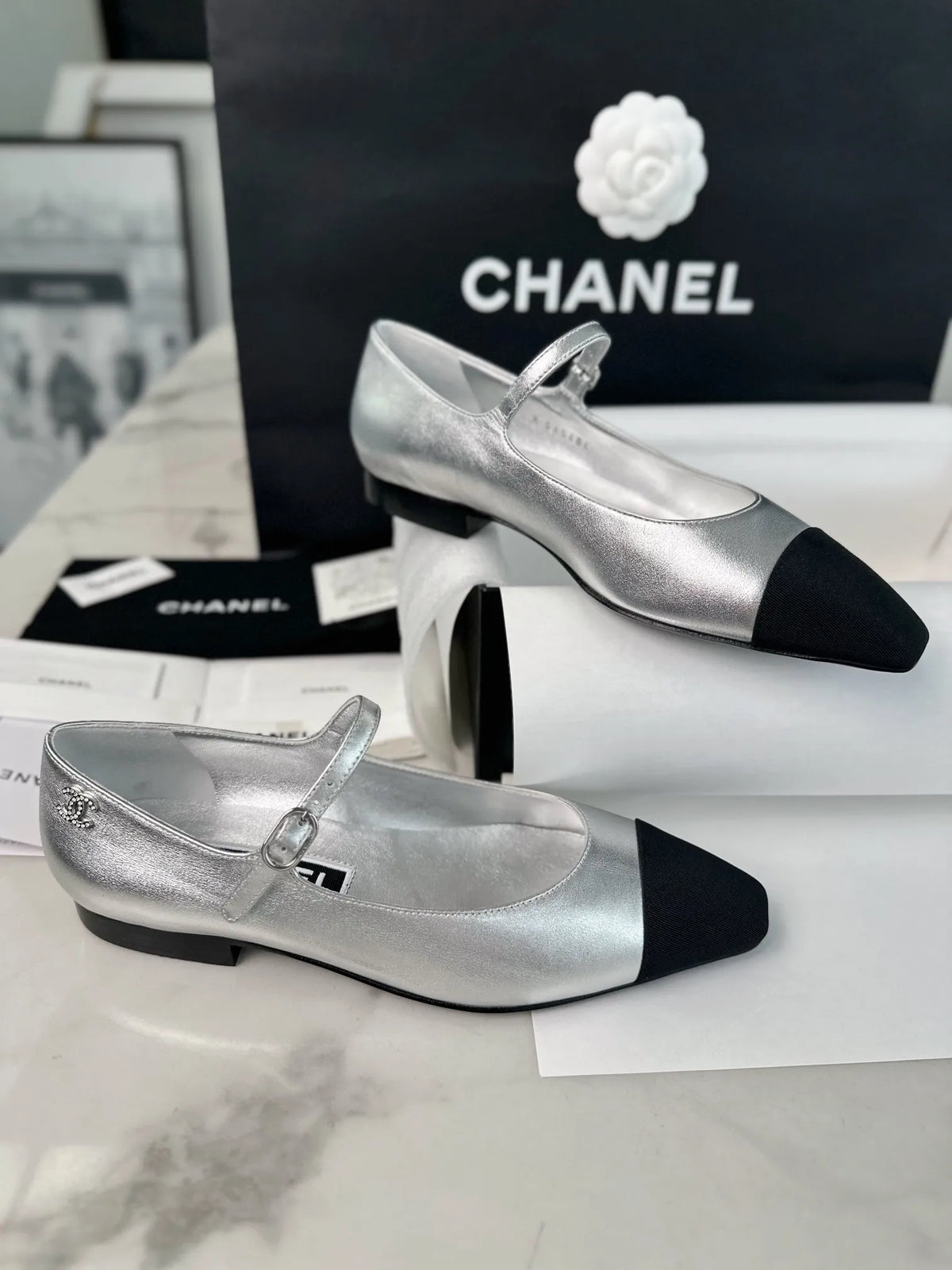 Chanel 241 Silver Flat Mary Jane 543480