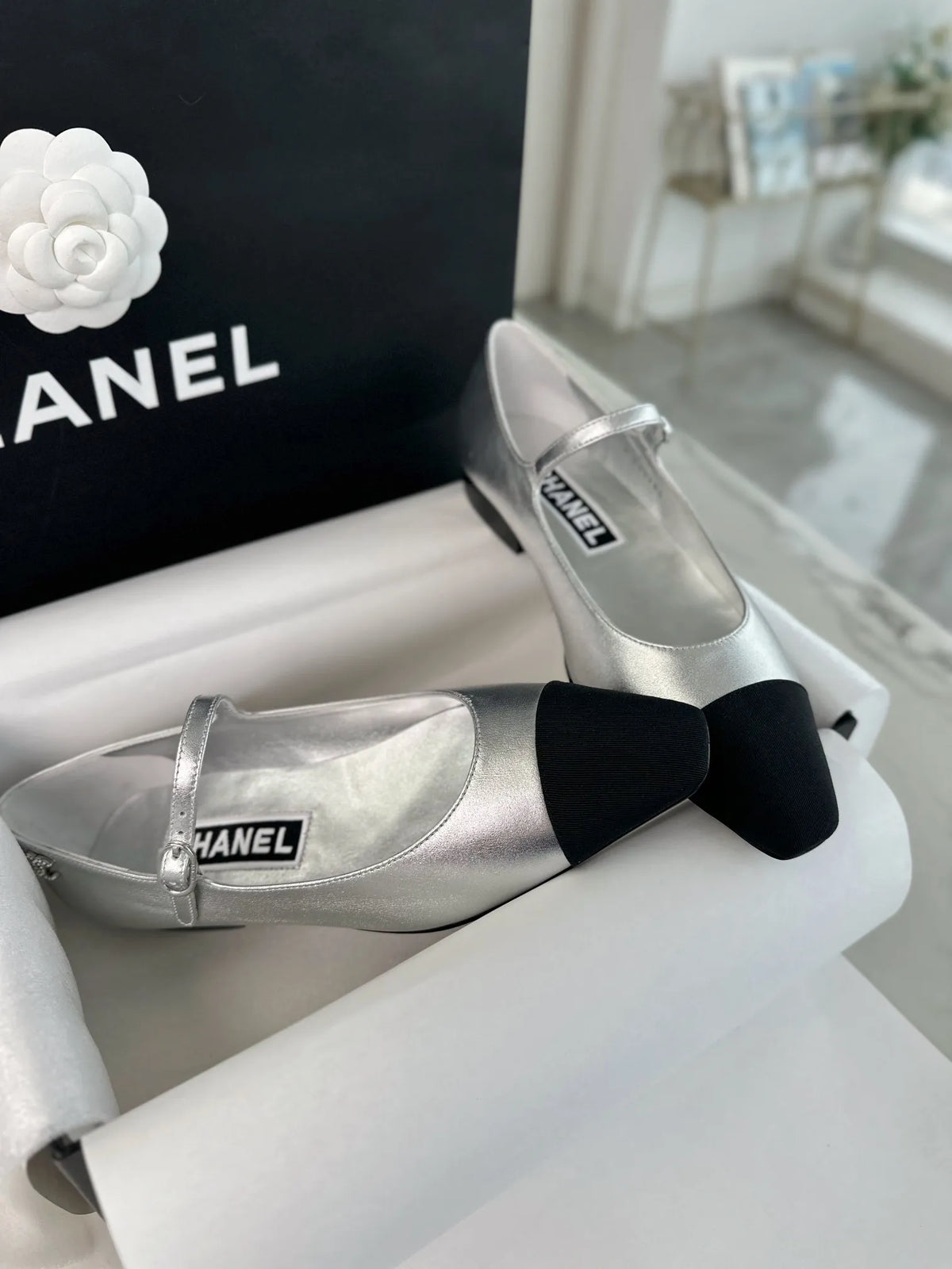 Chanel 241 Silver Flat Mary Jane 543480