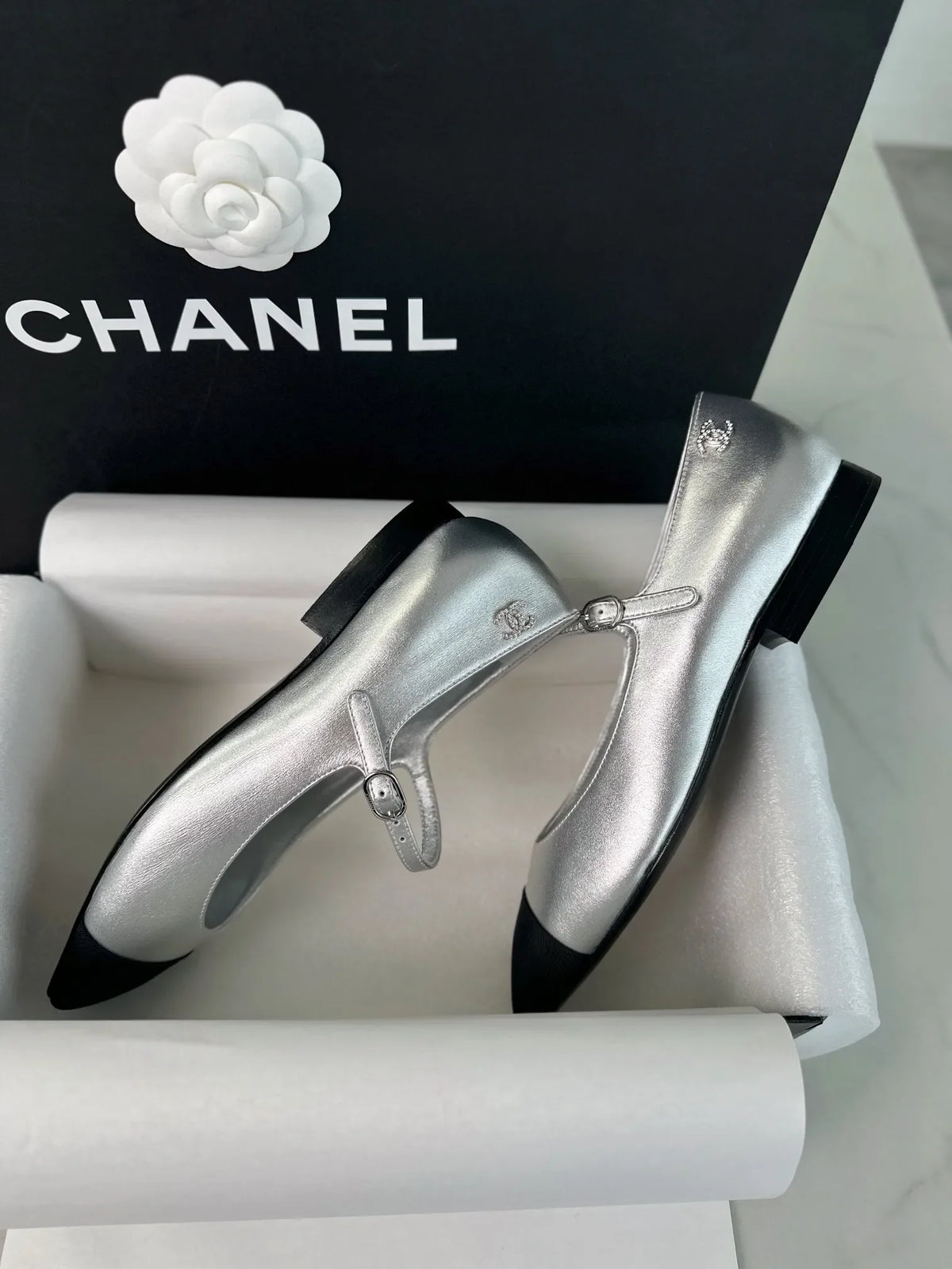 Chanel 241 Silver Flat Mary Jane 543480