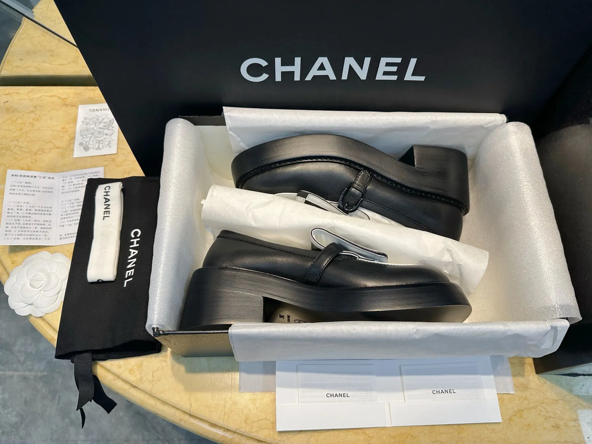 Chanel 24B Black and White Panda Platform Loafers 543545