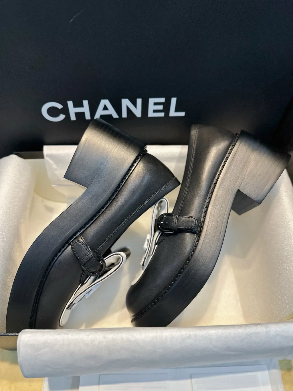 Chanel 24B Black and White Panda Platform Loafers 543545
