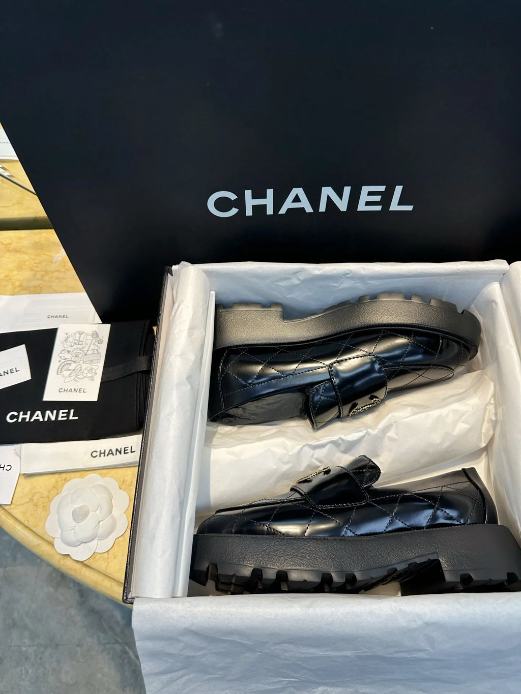 Chanel 24B Diamond Pattern Platform Loafers 543492
