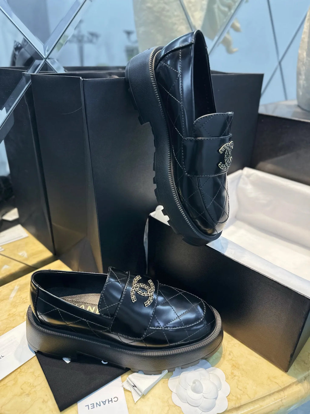 Chanel 24B Diamond Pattern Platform Loafers 543492