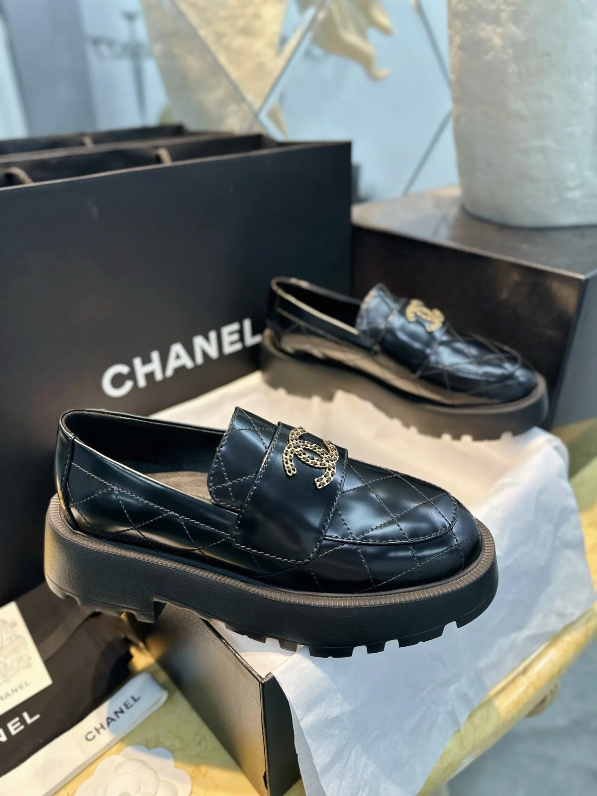 Chanel 24B Diamond Pattern Platform Loafers 543492