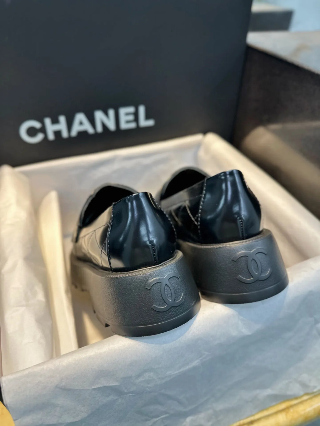 Chanel 24B Diamond Pattern Platform Loafers 543492