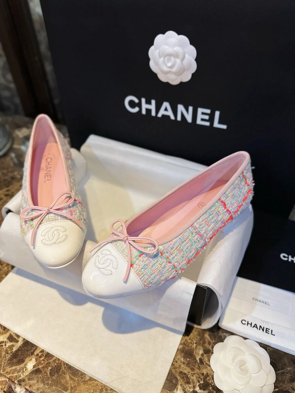 Chanel 24C Pink Wool Ballet Flats 543473