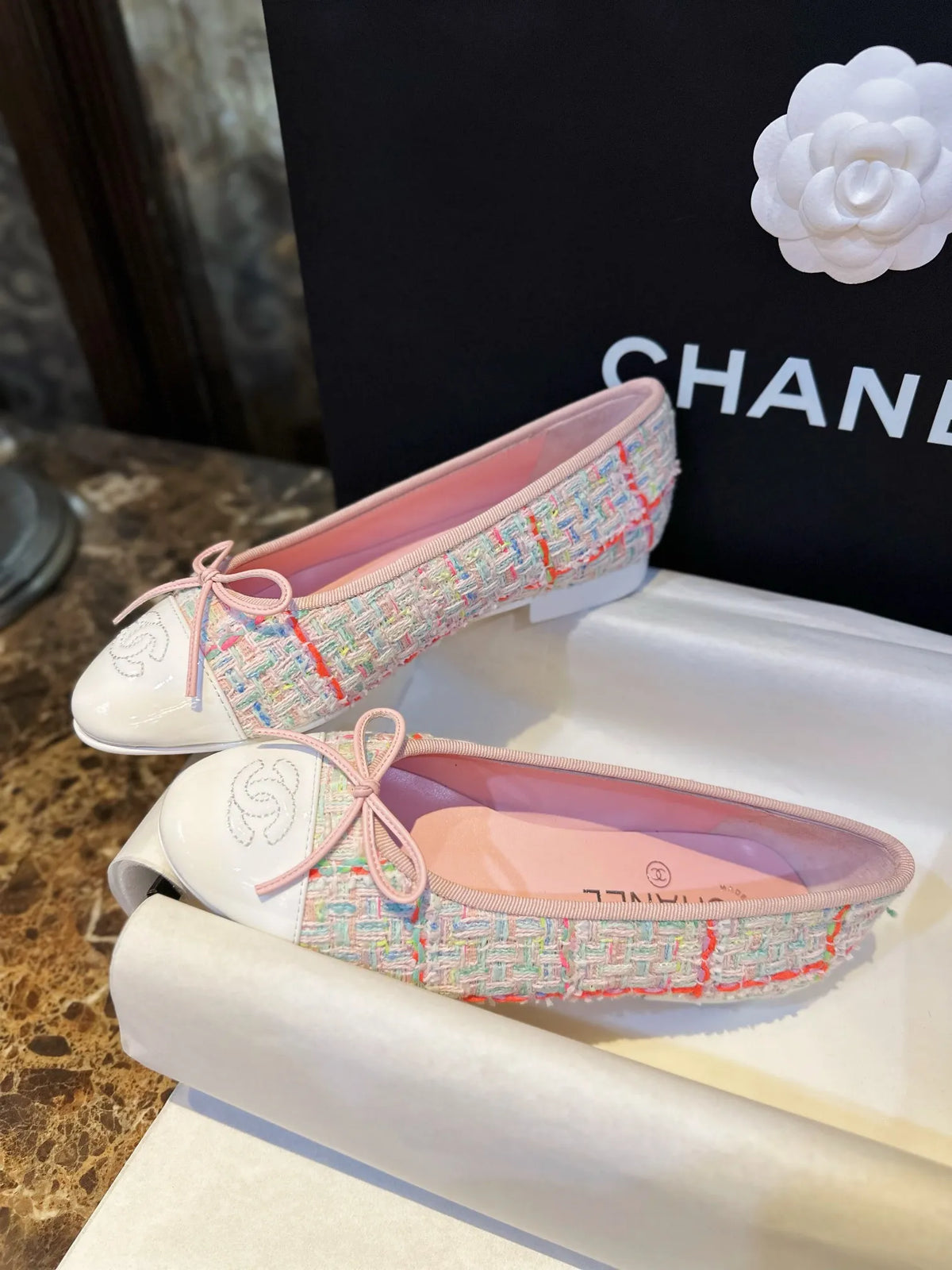 Chanel 24C Pink Wool Ballet Flats 543473