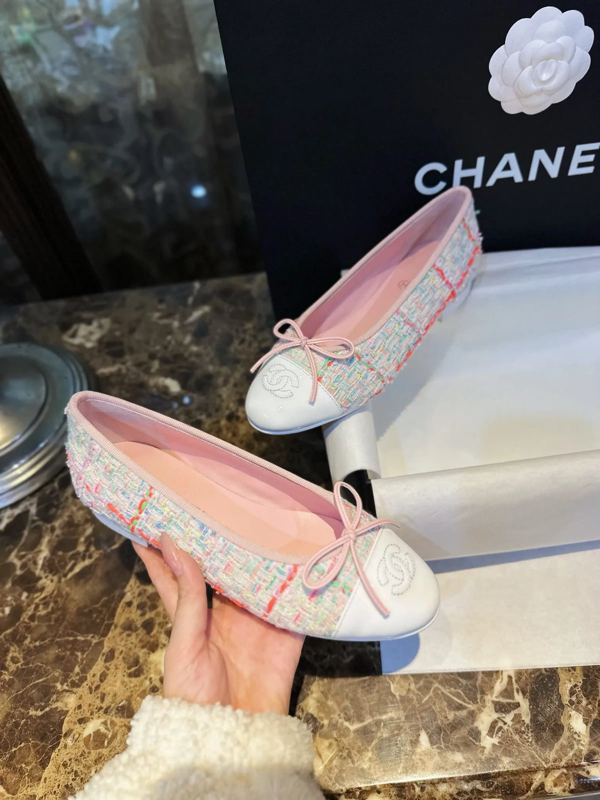 Chanel 24C Pink Wool Ballet Flats 543473