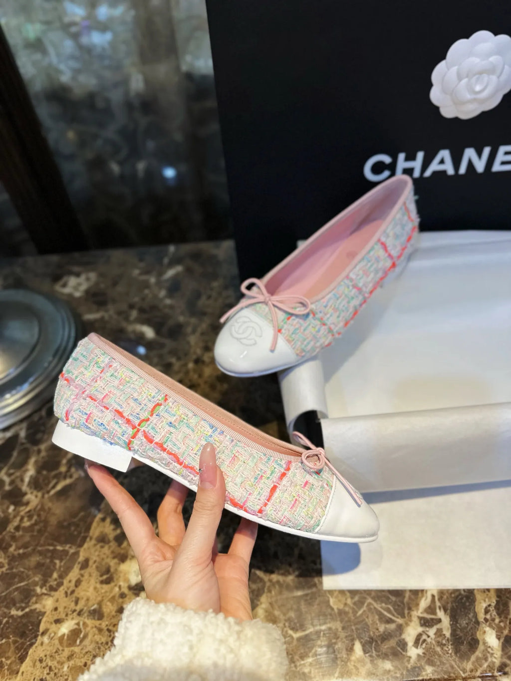 Chanel 24C Pink Wool Ballet Flats 543473