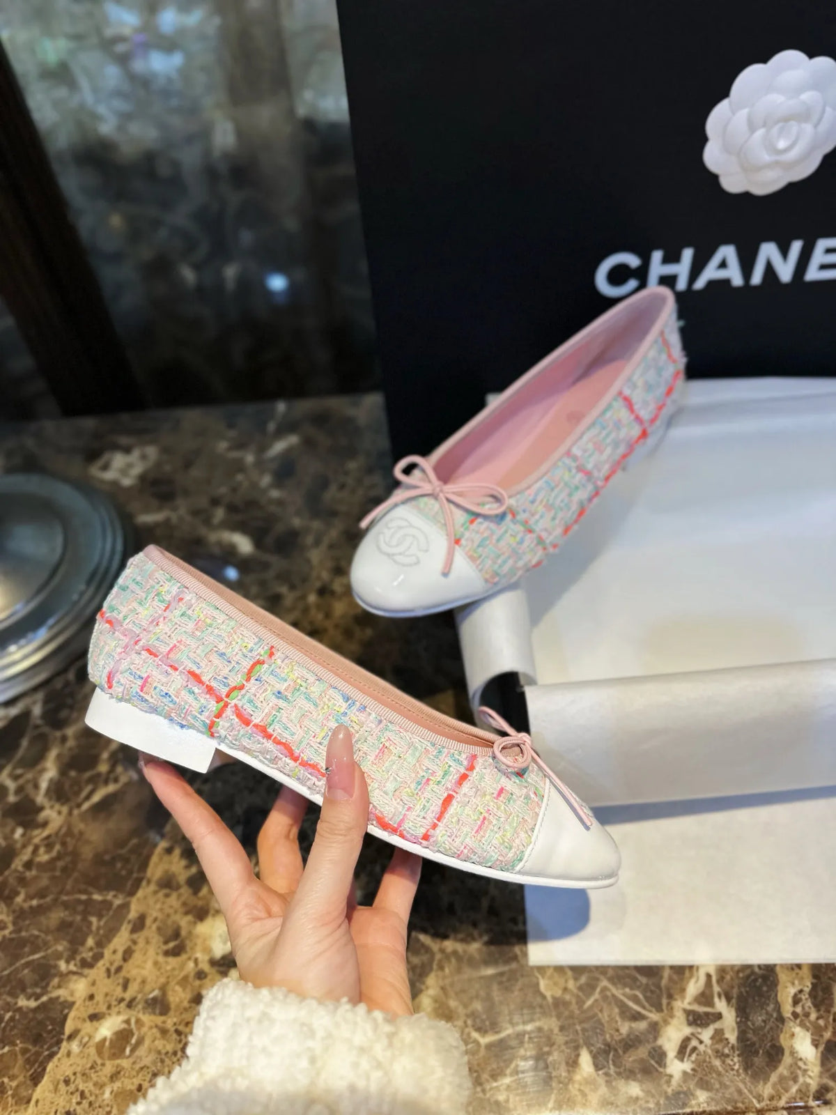 Chanel 24C Pink Wool Ballet Flats 543473