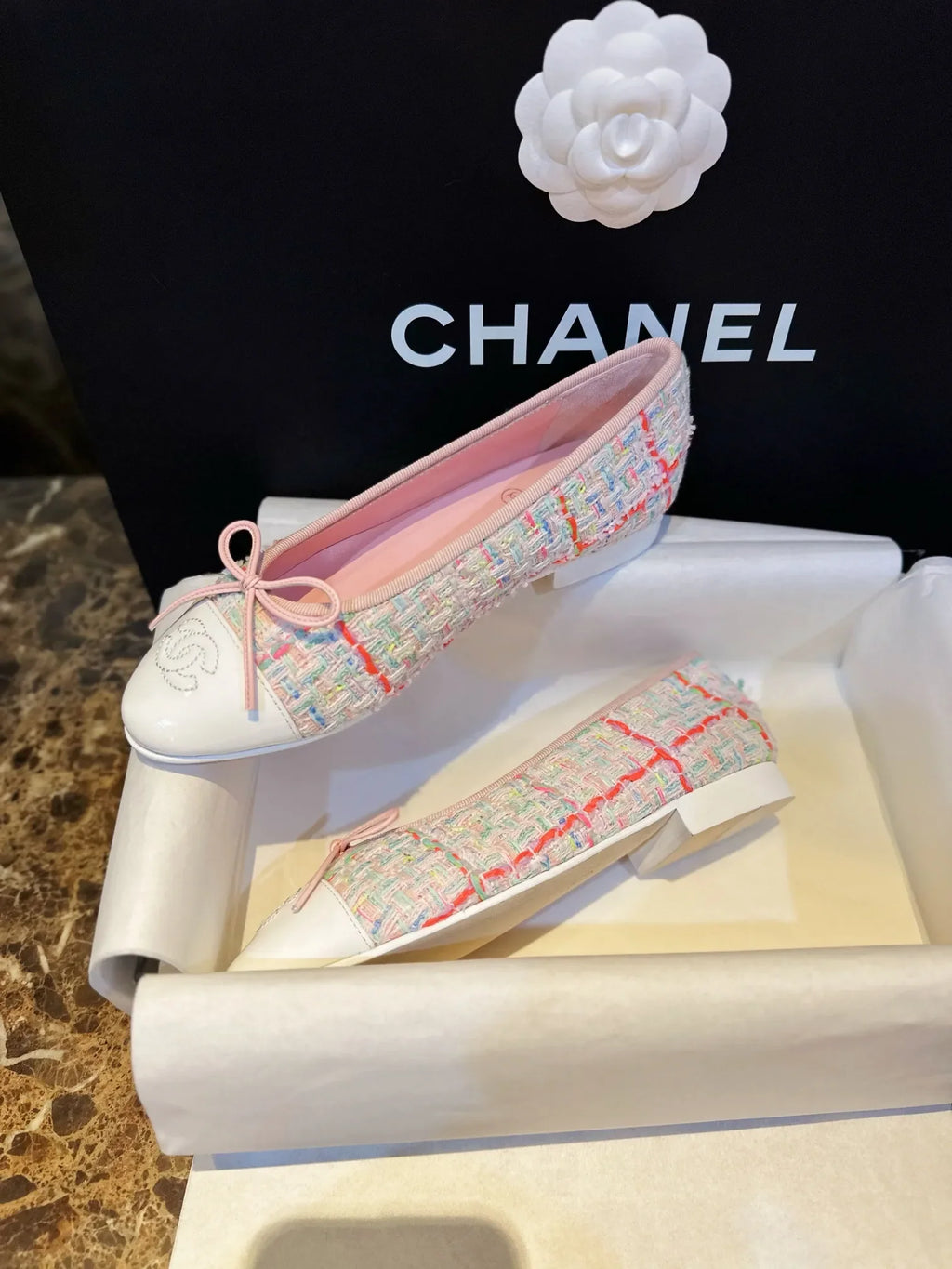 Chanel 24C Pink Wool Ballet Flats 543473