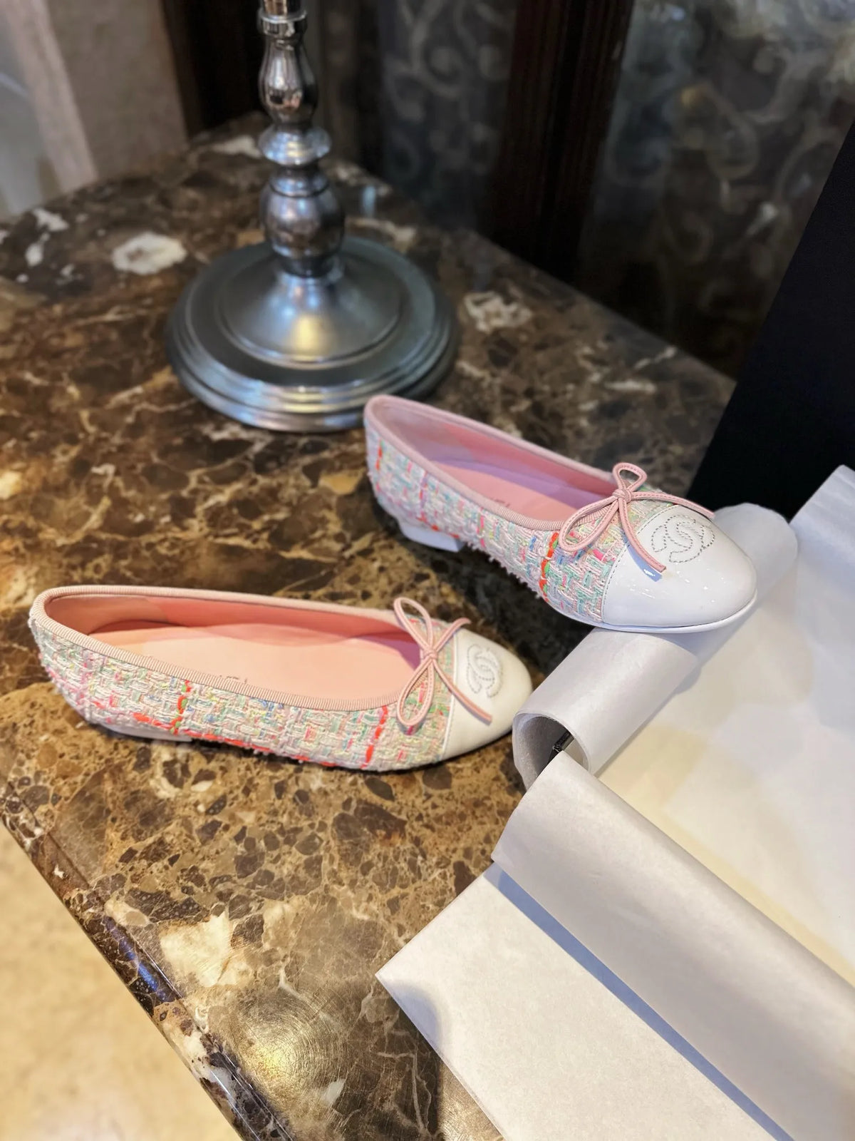Chanel 24C Pink Wool Ballet Flats 543473