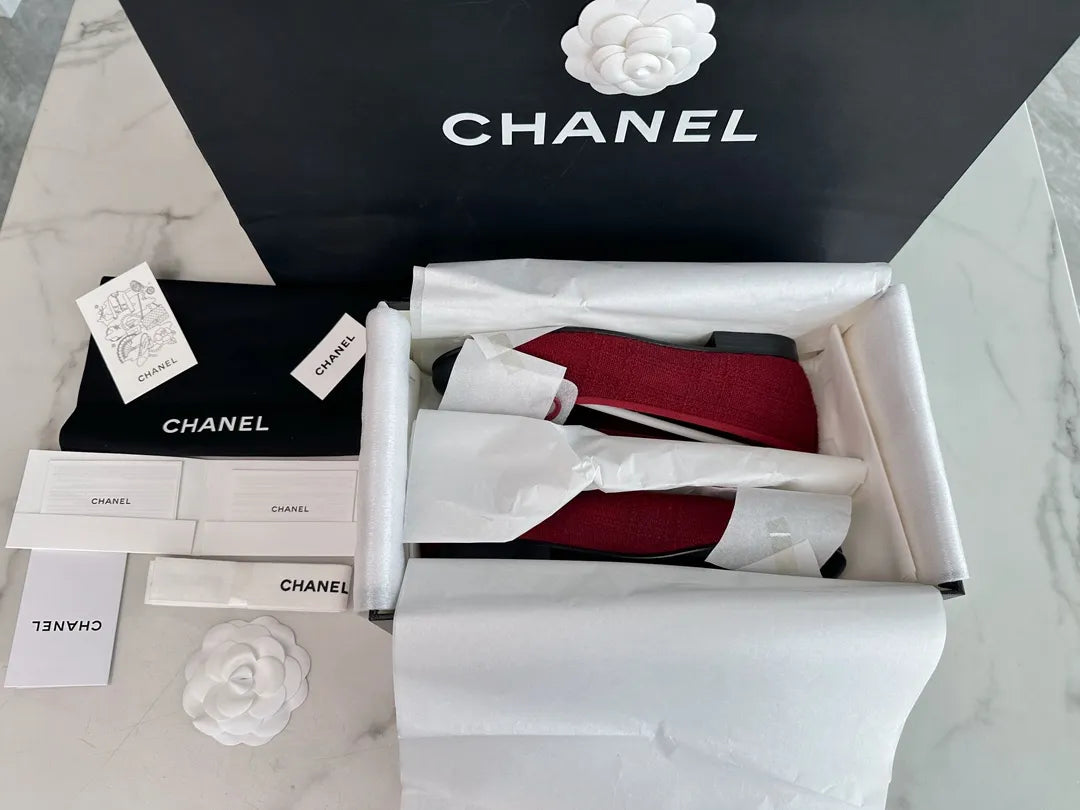 Chanel 24K Burgundy Striped Fabric Ballet Flats 543472