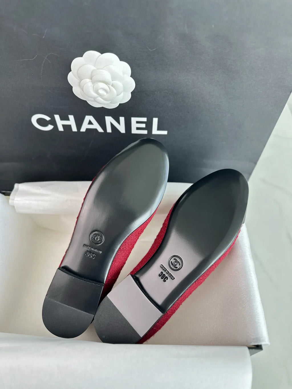 Chanel 24K Burgundy Striped Fabric Ballet Flats 543472