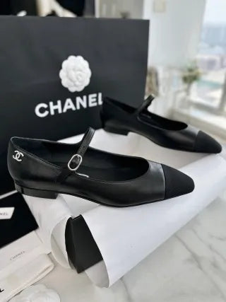 Chanel 24P Black Flat Mary Jane Shoes 543478