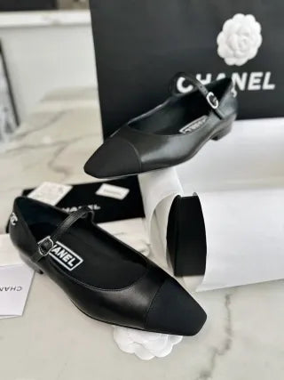Chanel 24P Black Flat Mary Jane Shoes 543478
