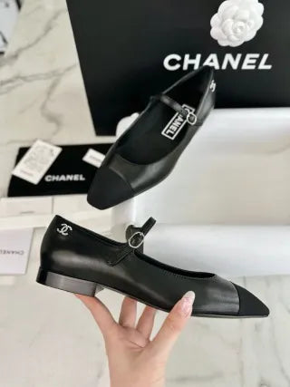 Chanel 24P Black Flat Mary Jane Shoes 543478