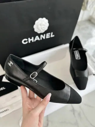 Chanel 24P Black Flat Mary Jane Shoes 543478