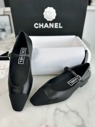 Chanel 24P Black Flat Mary Jane Shoes 543478