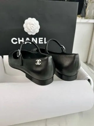Chanel 24P Black Flat Mary Jane Shoes 543478