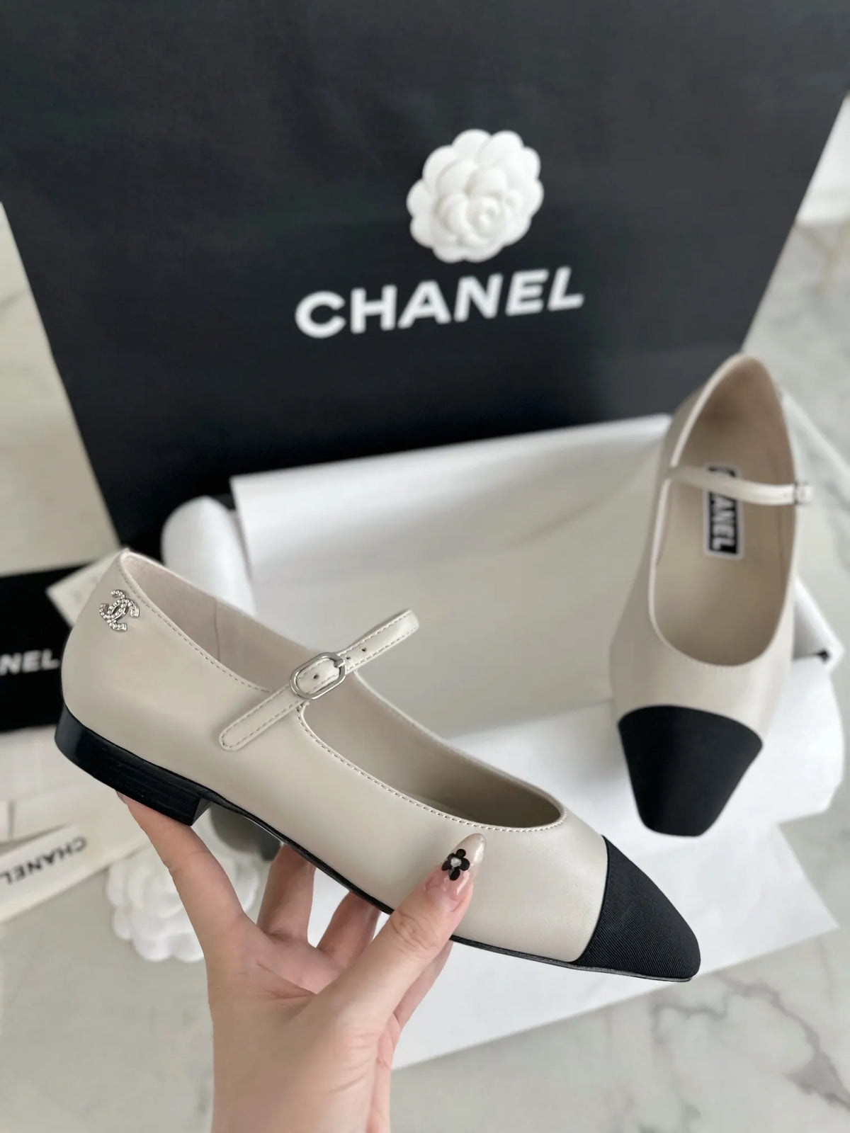 Chanel 24P Grey Flat Mary Jane 543479