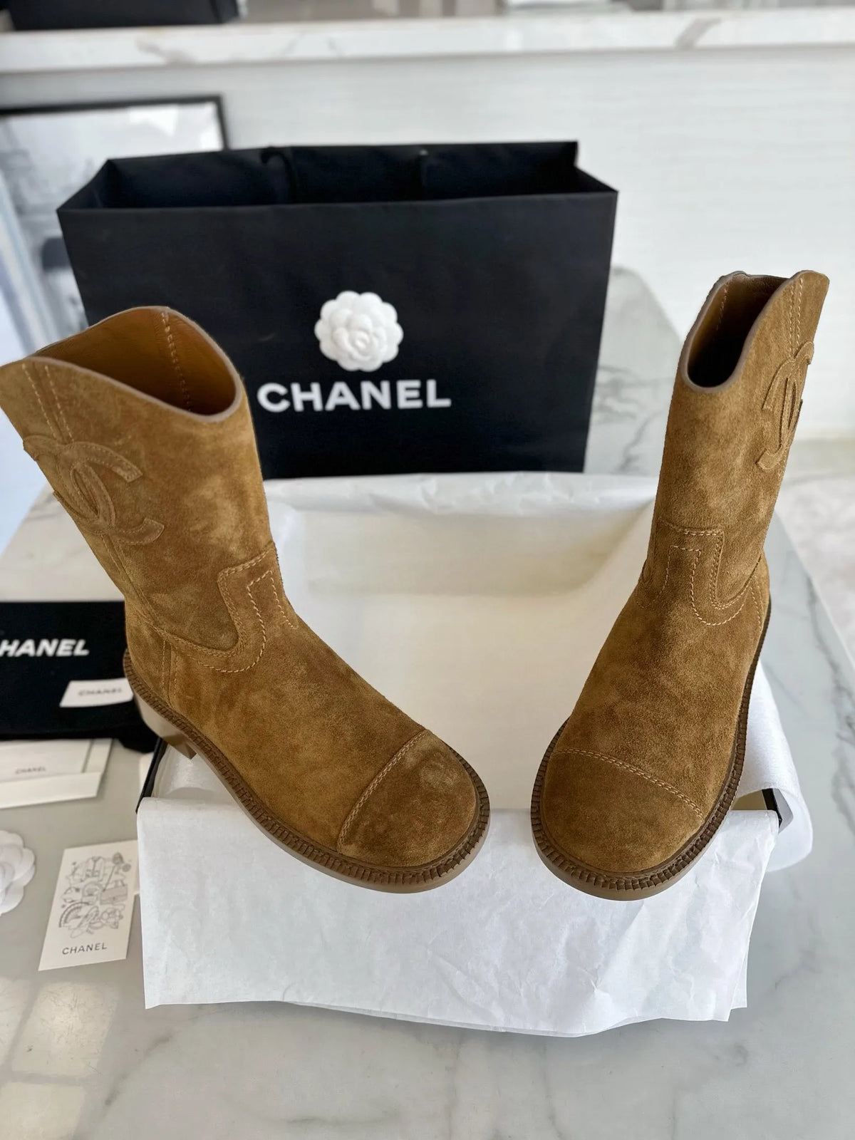 Chanel 24P Retro Maillard Suede Riding Boots 543298