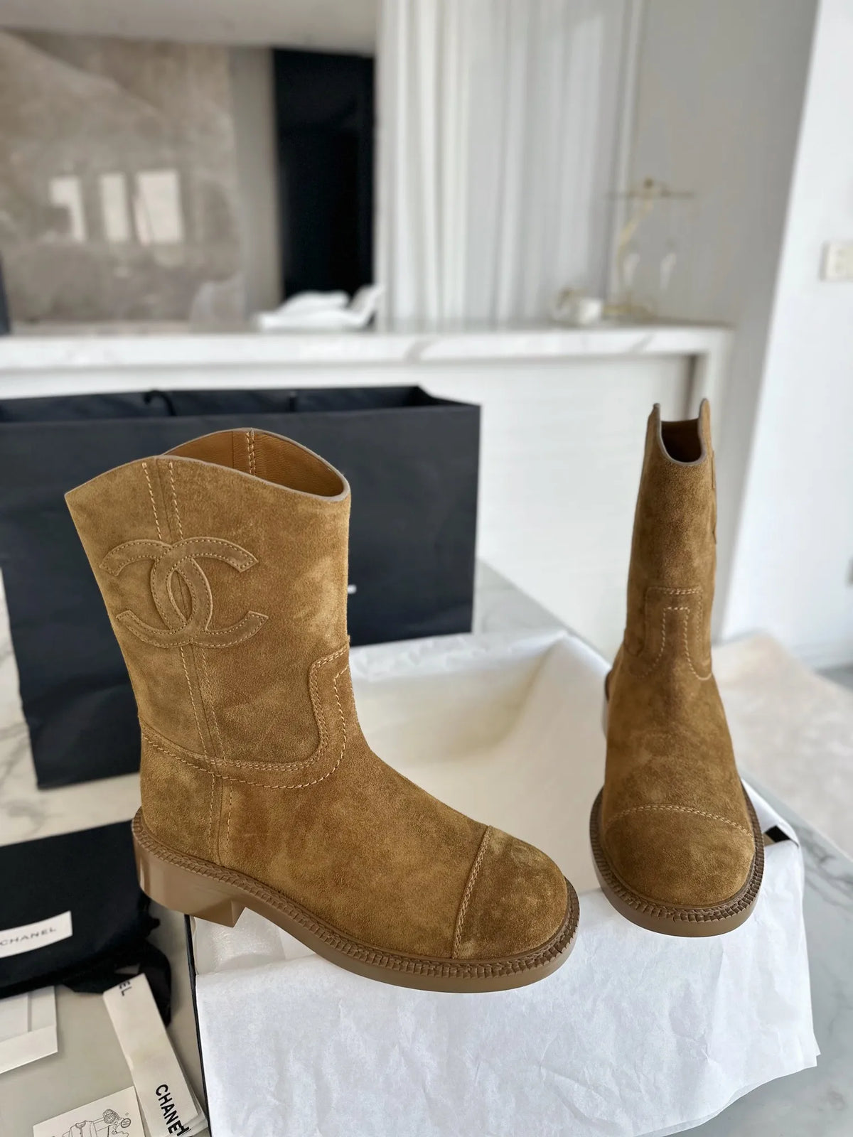 Chanel 24P Retro Maillard Suede Riding Boots 543298