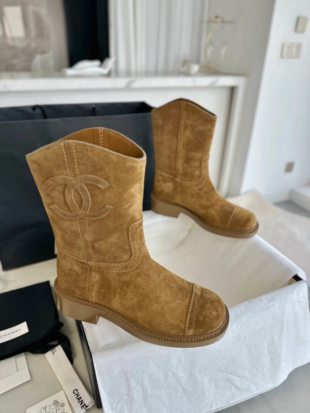 Chanel 24P Retro Maillard Suede Riding Boots 543298