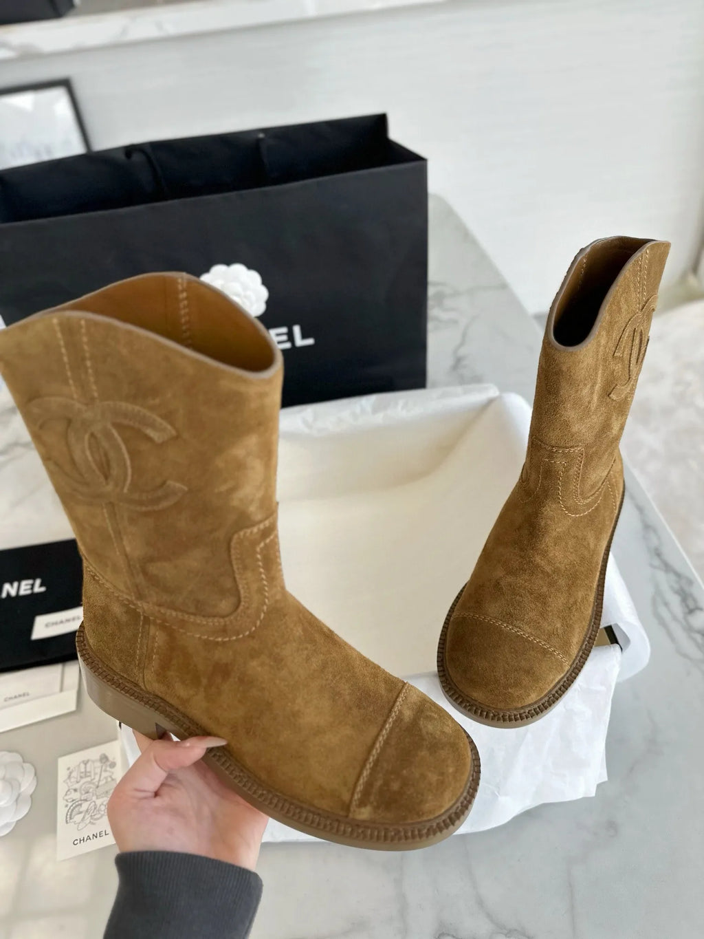 Chanel 24P Retro Maillard Suede Riding Boots 543298