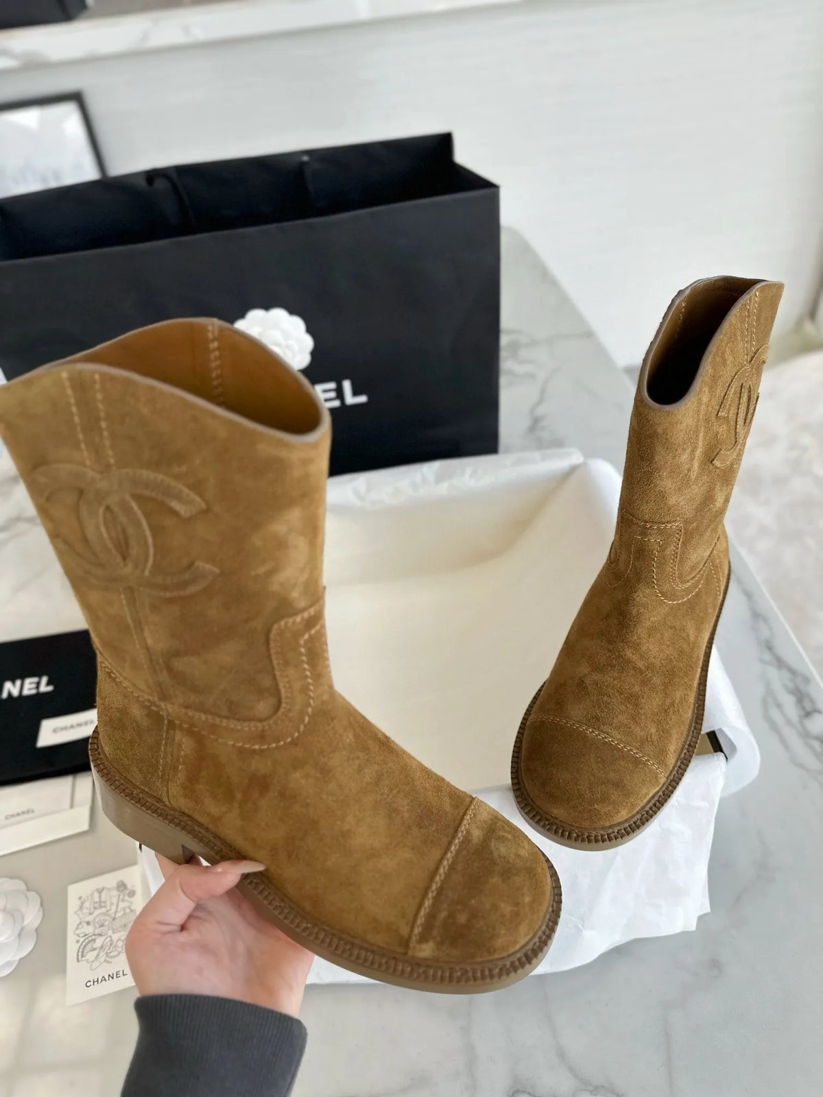 Chanel 24P Retro Maillard Suede Riding Boots 543298