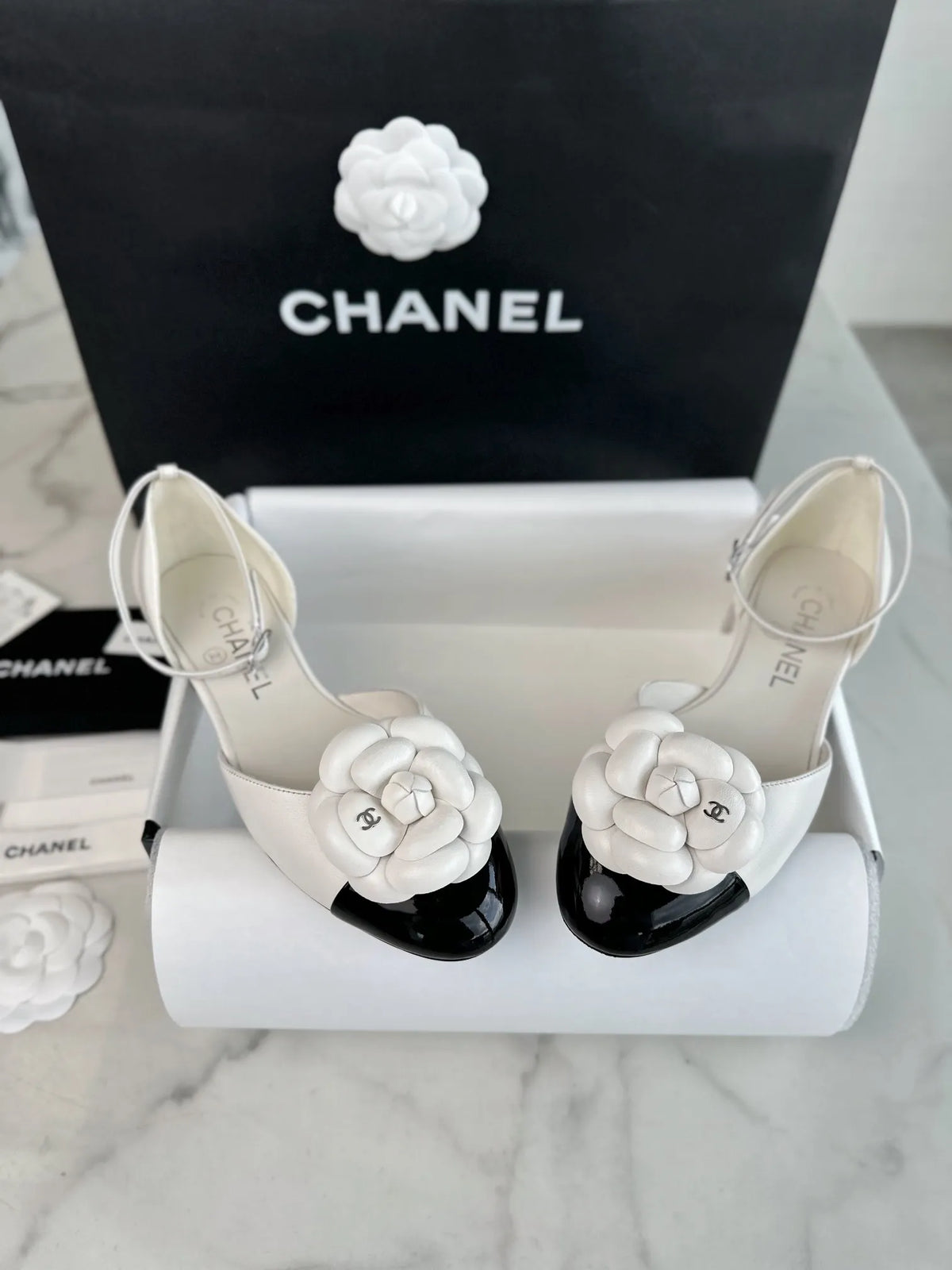 Chanel 24P White Camellia Flat Mary Jane 543485