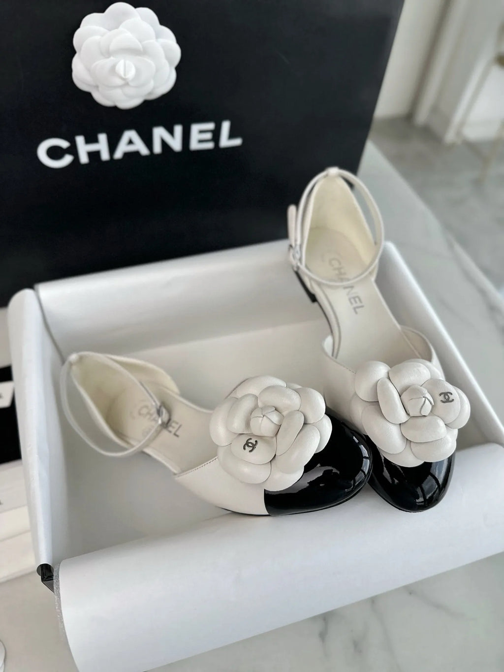 Chanel 24P White Camellia Flat Mary Jane 543485