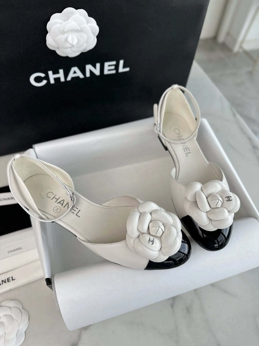 Chanel 24P White Camellia Flat Mary Jane 543485