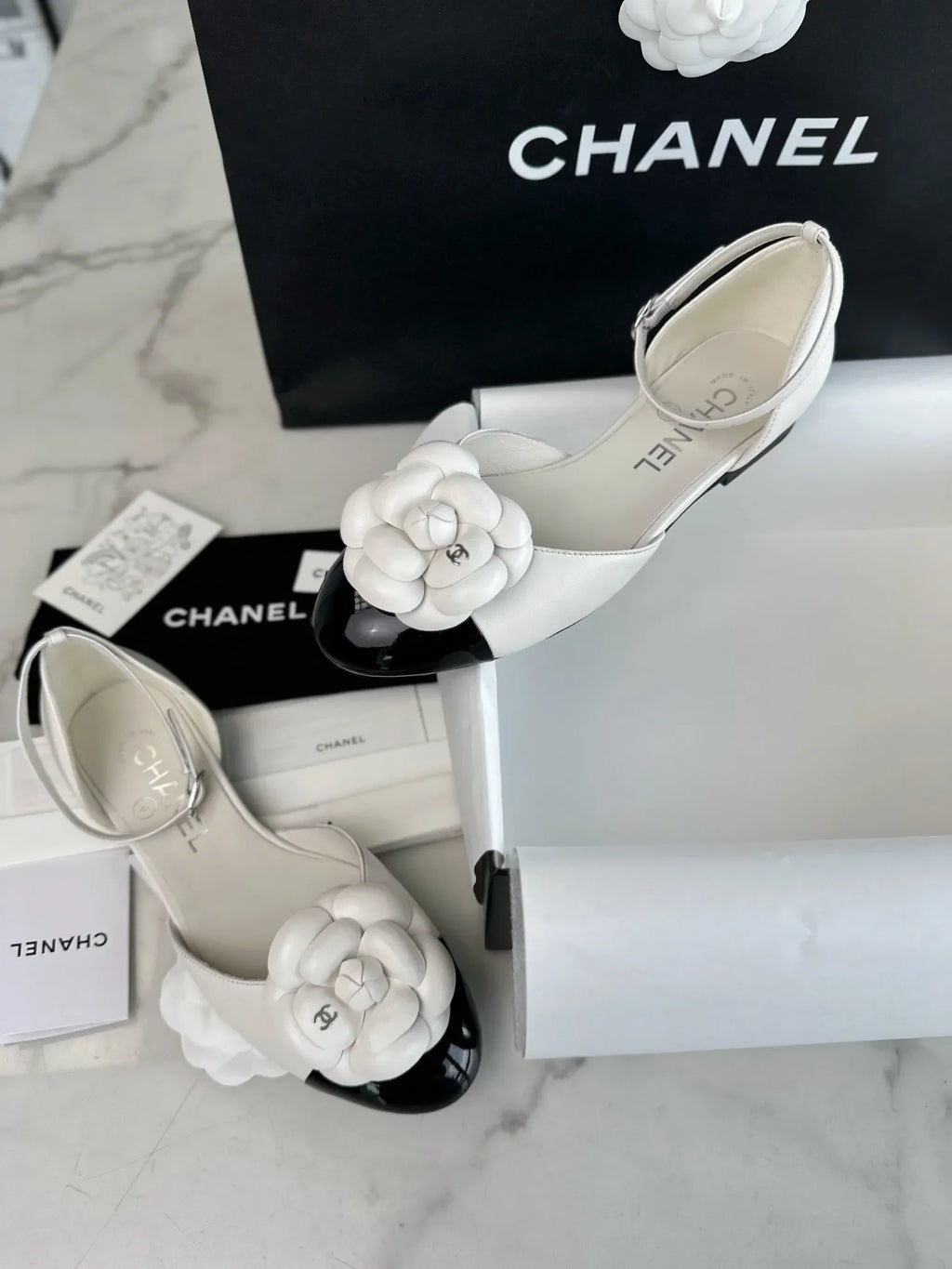 Chanel 24P White Camellia Flat Mary Jane 543485