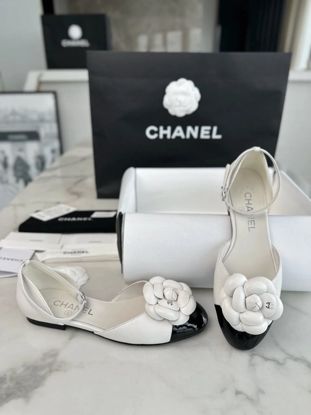 Chanel 24P White Camellia Flat Mary Jane 543485