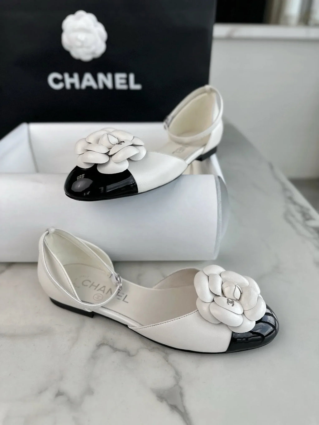 Chanel 24P White Camellia Flat Mary Jane 543485