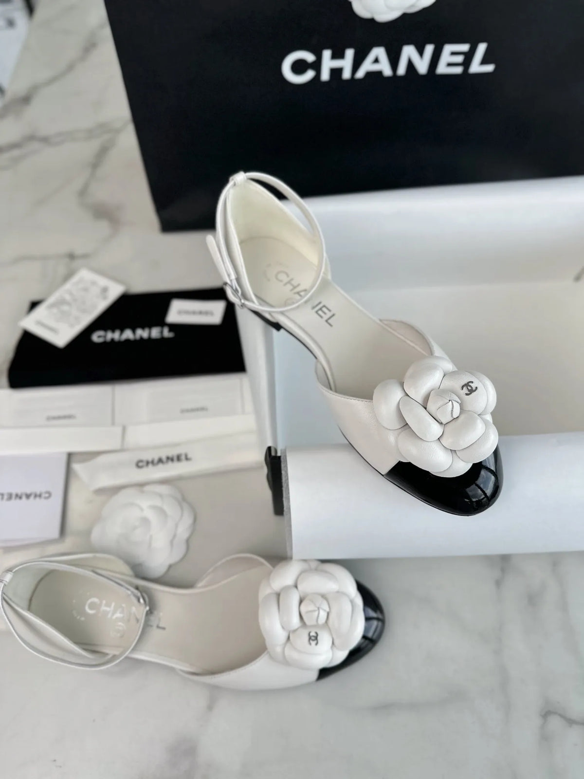 Chanel 24P White Camellia Flat Mary Jane 543485