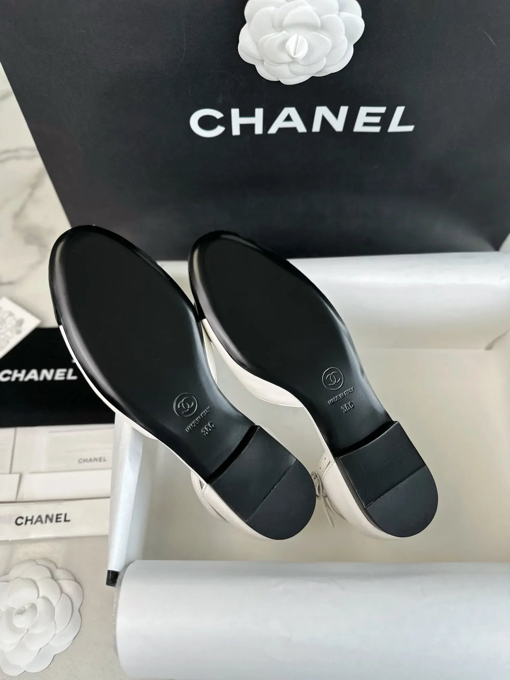 Chanel 24P White Camellia Flat Mary Jane 543485
