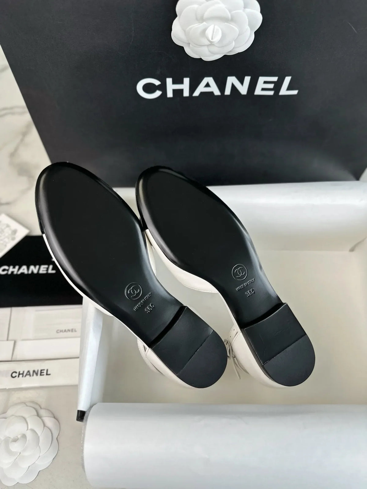 Chanel 24P White Camellia Flat Mary Jane 543485