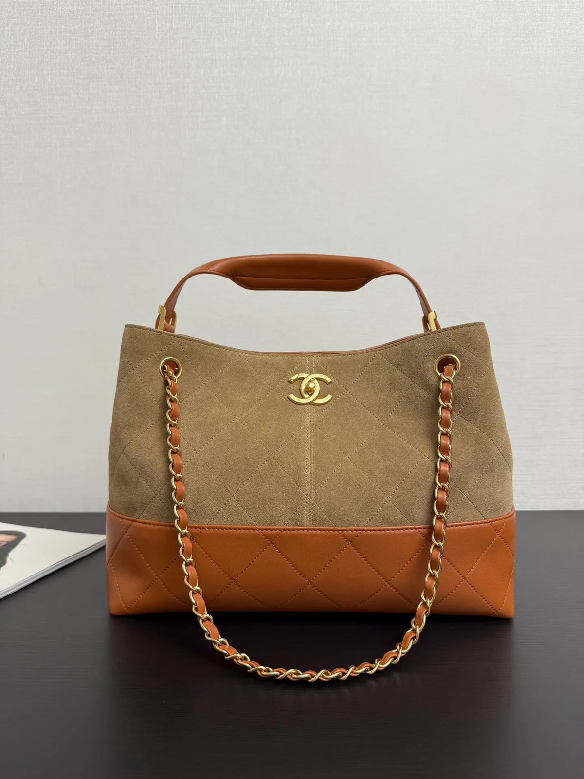 Chanel 25A Quilted Shoulder Bag Suede Calfskin Leather