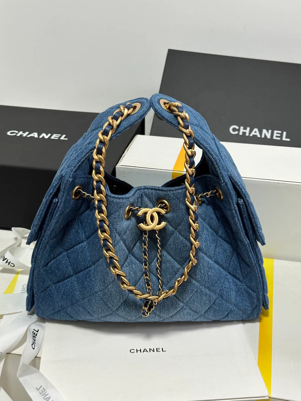 Chanel 25Bag 26P Hippie Hobo Small Dark Denim Blue AS5293