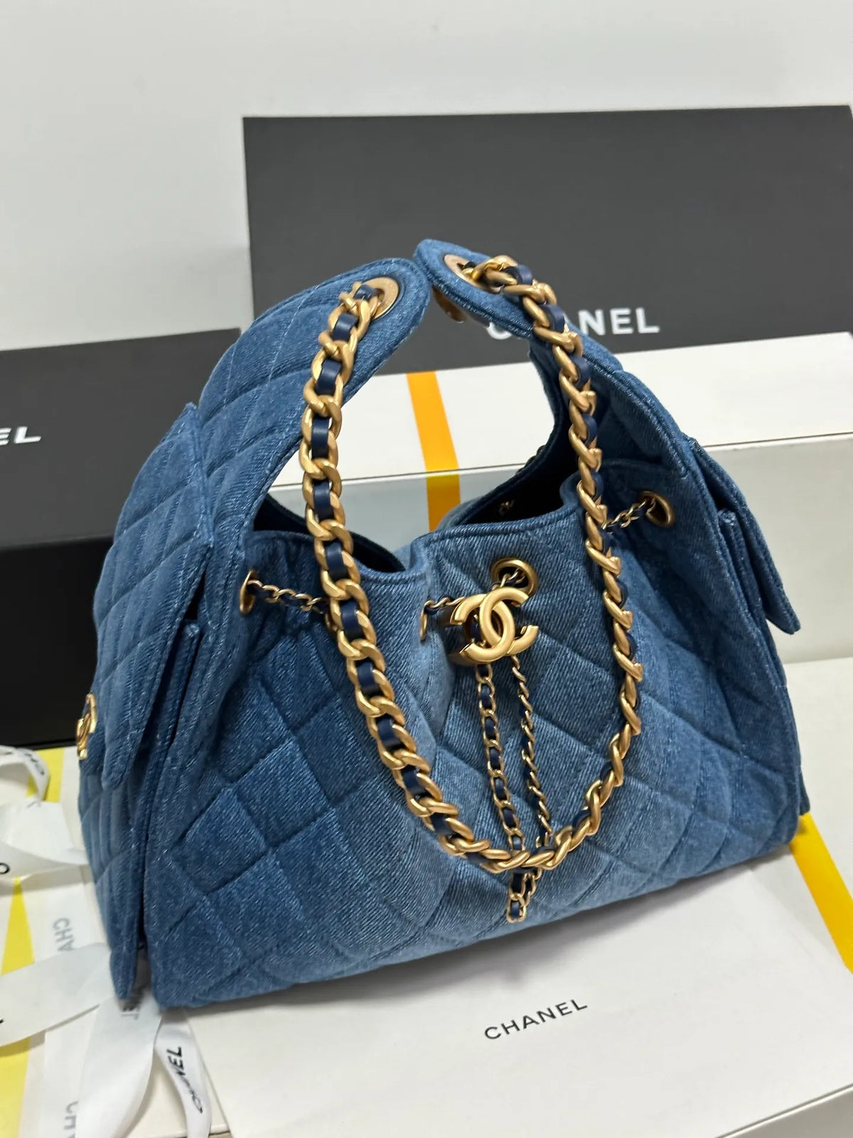 Chanel 25Bag 26P Hippie Hobo Small Dark Denim Blue AS5293