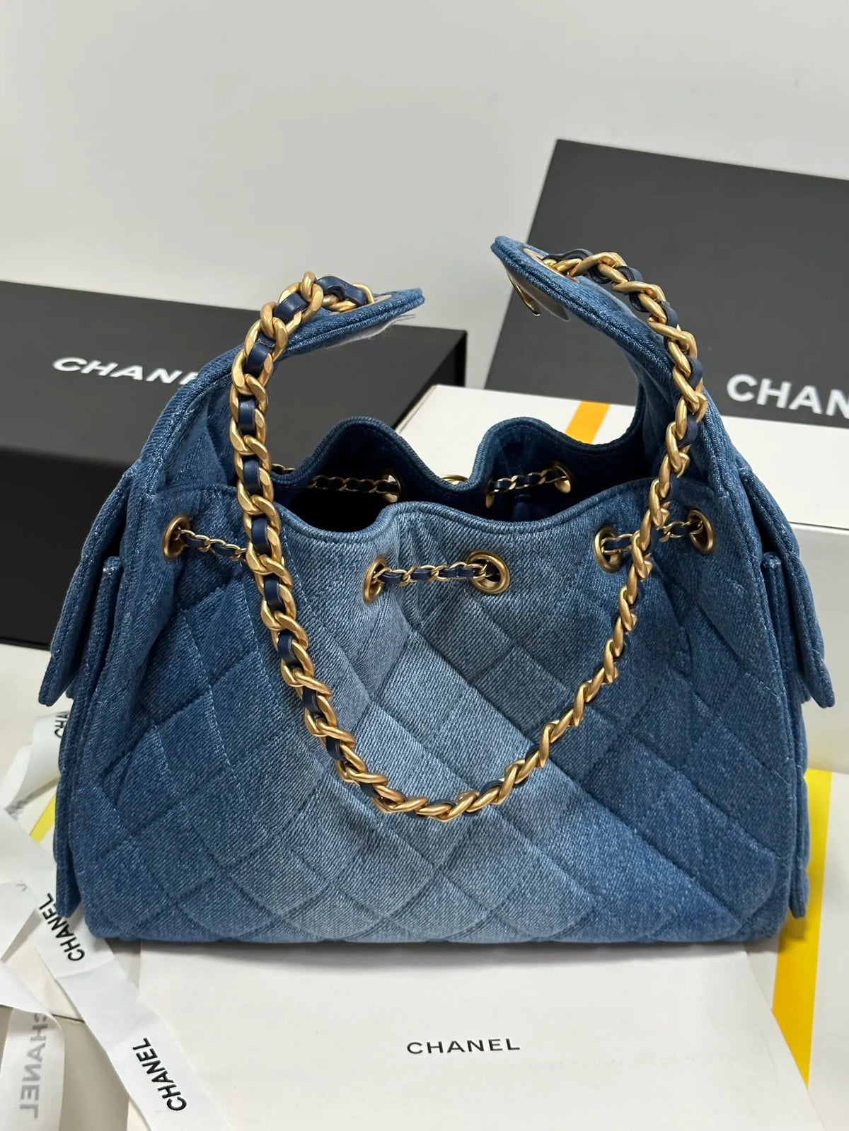 Chanel 25Bag 26P Hippie Hobo Small Dark Denim Blue AS5293