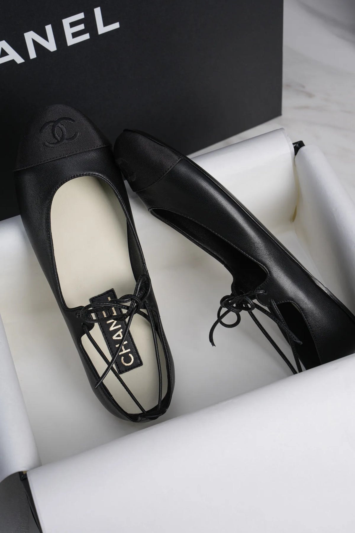 Chanel 25C Lace-up Flat Black Mary Jane 659423